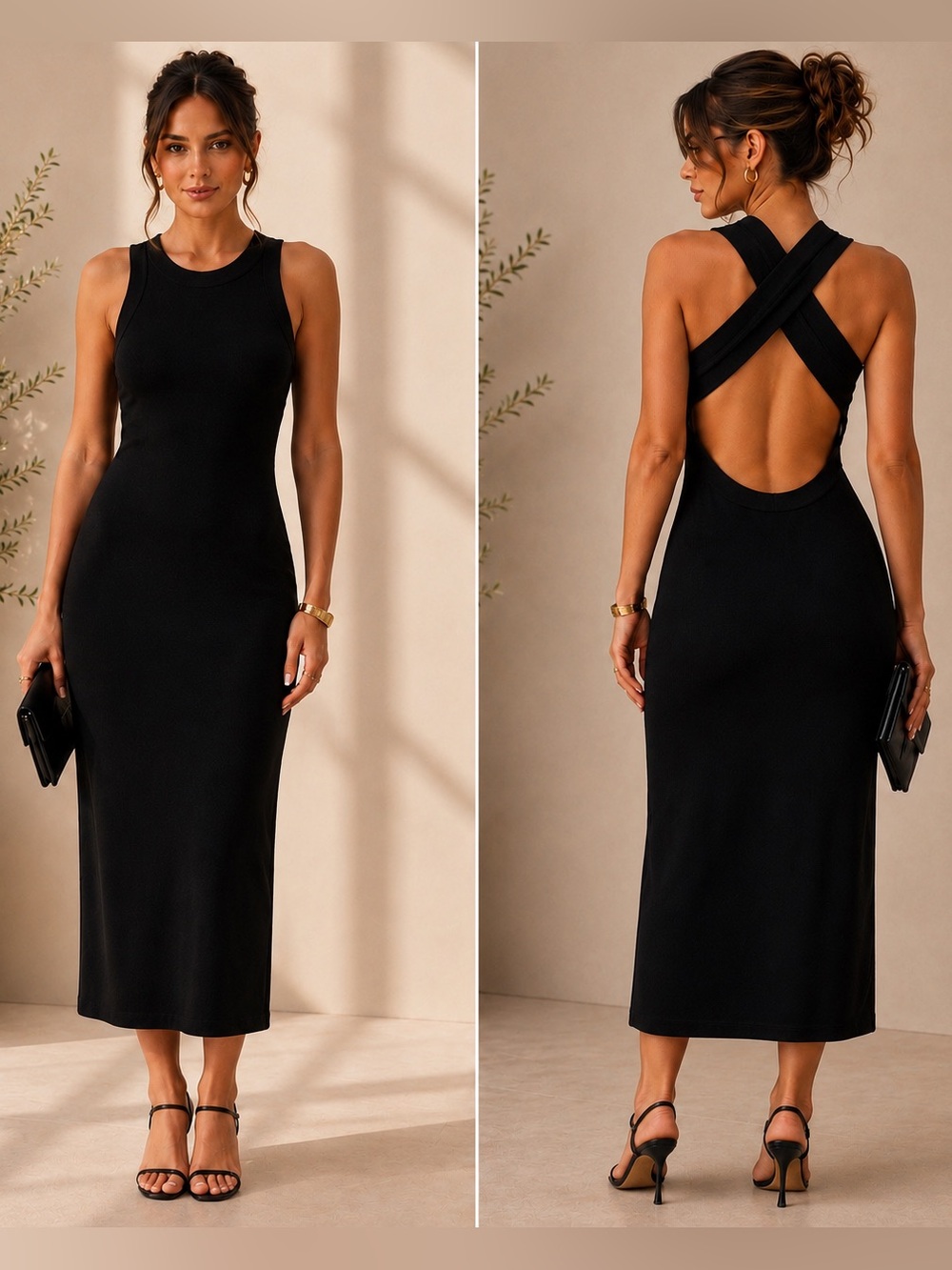 Runaway The Label Black Open Back Cross Back Long Midi Dress Stretch Bodycon S